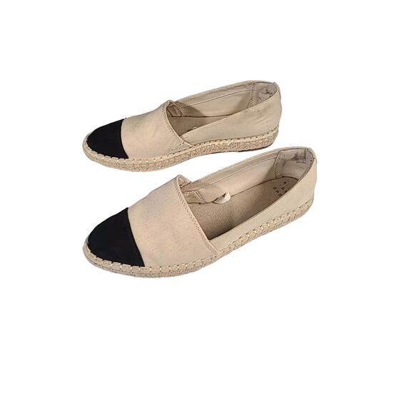 A New Day Size 8.5 Slip On Shoes Espadrille Flats Black Beige Canvas Classic - Picture 8 of 12